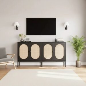 Rattan Buffet Cabinet Sideboard with Doors and Adjustable Shelves